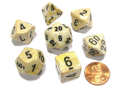 Gamers Guild AZ Chessex CHX27402 - Chessex 7 Die Set Ivory/Black Marble Chessex