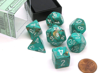Gamers Guild AZ Chessex CHX27403 - Chessex 7 Die Set Marble Oxi-Copper/White Chessex