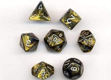 Gamers Guild AZ Chessex CHX27418 - Chessex 7 Die Set Black-Gold/Silver Leaf Chessex