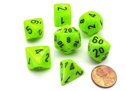 Gamers Guild AZ Chessex CHX27430 -  Chessex 7 Die Set Vortex Bright Green/Black Chessex