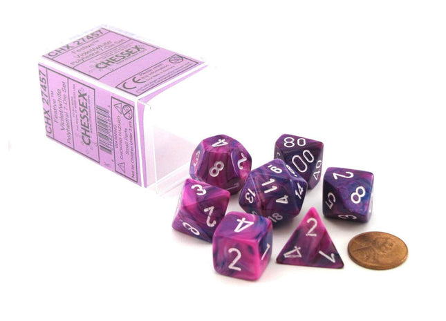Gamers Guild AZ Chessex CHX27457 - Chessex 7 Die Set Violet / White Festive Chessex
