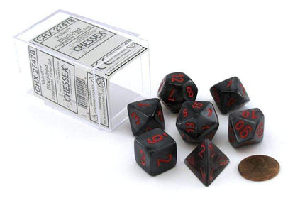 Gamers Guild AZ Chessex CHX27478 - Chessex  7 Die Set  Black/Red Velvet Chessex