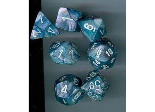 Gamers Guild AZ Chessex CHX27490 - Chessex 7 Die Set Slate / White Lustrous Chessex