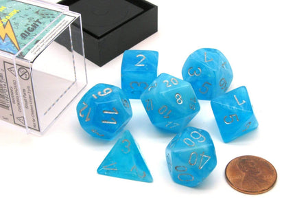 Gamers Guild AZ Chessex CHX27566 -  Chessex 7 Die Set Luminary Sky/Silver Chessex