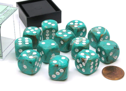 Gamers Guild AZ Chessex CHX27603 - Chessex 16mm Marble Oxi-Copper/White Chessex