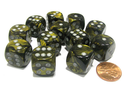 Gamers Guild AZ Chessex CHX27618 - Chessex 16mm Black Gold / Silver Leaf Chessex