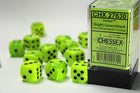 Gamers Guild AZ Chessex CHX27630 - Chessex 16mm Set of 12 D6 Vortex Bright Green/Black Chessex