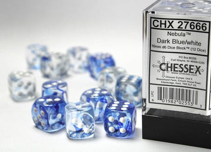 Gamers Guild AZ Chessex CHX27666 - Chessex 16mm Set of 12 D6 Nebula Dark Blue/White Chessex