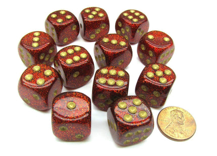 Gamers Guild AZ Chessex CHX27704 - Chessex 16mm  Block Glitter Ruby / Gold Chessex