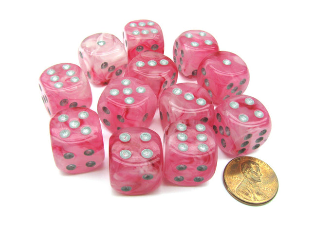 Gamers Guild AZ Chessex CHX27724 - Chessex 16mm  Block Ghost Glow Pink / Silver Chessex