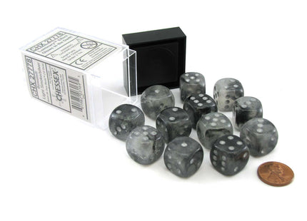 Gamers Guild AZ Chessex CHX27778 - Chessex 16mm D6 Borealis Lt Smoke Silver Luminary Chessex