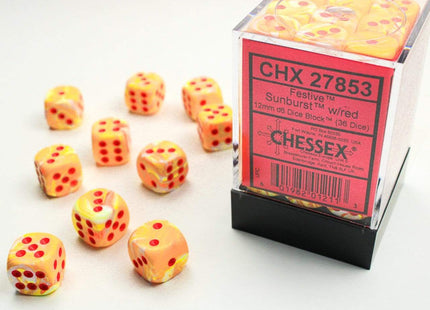 Gamers Guild AZ Chessex CHX27853 - Chessex 12mm Festive Sunburst/Red Chessex