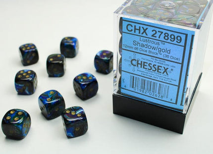Gamers Guild AZ Chessex CHX27899 -  Chessex 12mm D6 Shadow/Gold Lustrous Chessex