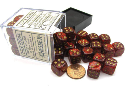 Gamers Guild AZ Chessex CHX27904 – Chessex 12mm Block Glitter Ruby/Gold Chessex
