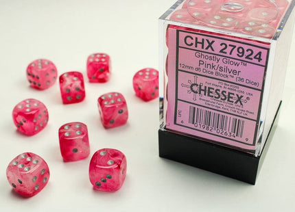 Gamers Guild AZ Chessex CHX27924 -  Chessex 12mm D6 Pink/Silver Ghostly Glow Chessex