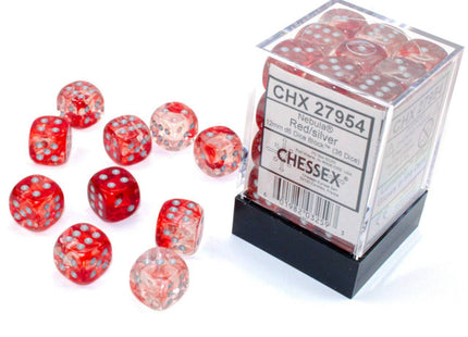 Gamers Guild AZ Chessex CHX27954 - Chessex 12mm Nebula Red Silver Luminary Chessex