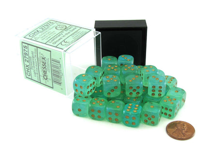 Gamers Guild AZ Chessex CHX27975 - Chessex 12mm D6 Borealis Lt Green Gold Luminary Chessex