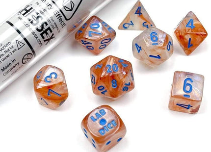 Gamers Guild AZ Chessex CHX30045 - Chessex Lab Dice: Borealis Luminary Rose Gold/ Light Blue Chessex