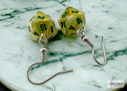Gamers Guild AZ Chessex CHX54203- Hook Earrings Marble Green Mini-Poly d20 Pair Chessex