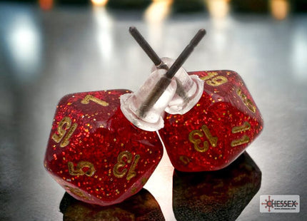 Gamers Guild AZ Chessex CHX54508 - Stud Earrings Glitter Ruby Mini-Poly d20 Pair Chessex
