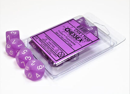 Gamers Guild AZ Chessex CHXLT430 - Chessex Set of Ten D10 Frosted Purple / White Chessex
