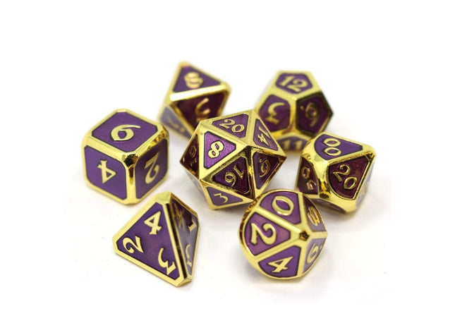 Gamers Guild AZ Die Hard Die Hard Metal Dice - 7-piece Set - Mythica Gold Amethyst Die Hard