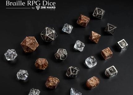 Gamers Guild AZ Die Hard RPG Dice Set - DOTS Braille Acrylic - Molten Bronze (7 Dice Set) Die Hard