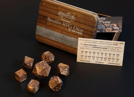 Gamers Guild AZ Die Hard RPG Dice Set - DOTS Braille Acrylic - Molten Bronze (7 Dice Set) Die Hard