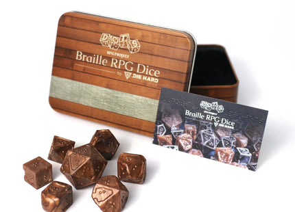 Gamers Guild AZ Die Hard RPG Dice Set - DOTS Braille Acrylic - Molten Bronze (7 Dice Set) Die Hard