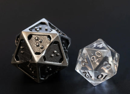 Gamers Guild AZ Die Hard RPG Dice Set - DOTS Braille Hollow Metal - Silver Ingot (7 Dice Set) Die Hard