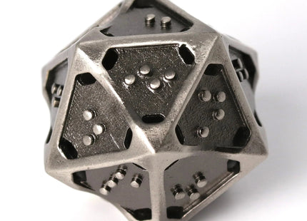 Gamers Guild AZ Die Hard RPG Dice Set - DOTS Braille Hollow Metal - Silver Ingot (7 Dice Set) Die Hard