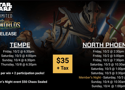 Gamers Guild AZ Event Tickets NPHX - 10/2 @ 5pm - Star Wars Unlimited (SWU) Homeworlds Prerelease Gamers Guild AZ
