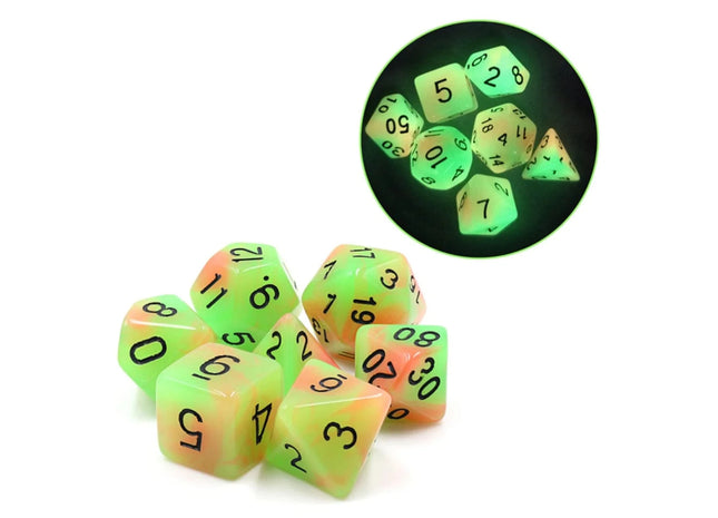 Gamers Guild AZ Foam Brain Games Glow in the Dark Mango RPG Dice Set Foam Brain Games