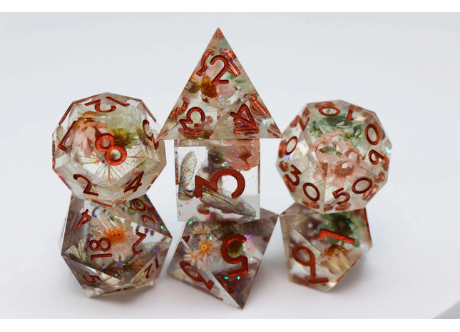 Gamers Guild AZ Foam Brain Games Sharp Edge Resin RPG Dice Set - Beautiful Blossom Foam Brain Games