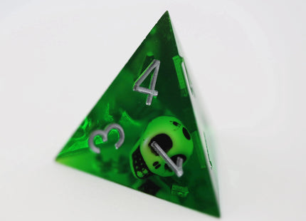 Gamers Guild AZ Foam Brain Games Sharp Edge Resin RPG Dice Set - Green Skulls Foam Brain Games