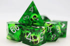 Gamers Guild AZ Foam Brain Games Sharp Edge Resin RPG Dice Set - Green Skulls Foam Brain Games