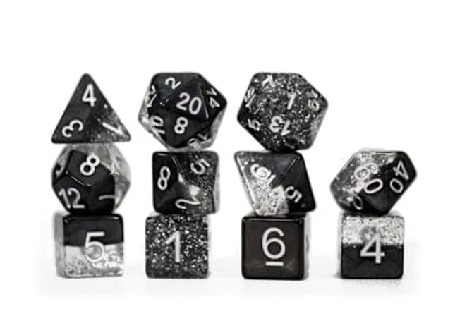 Gamers Guild AZ Gate Keeper Games GKGHG80-11d - Gate Keeper Games 11 Die Set: Glitter Black Halfsies Dice Gate Keeper Games