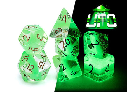 Gamers Guild AZ Gate Keeper Games GKGR020-7d - Gate Keeper Games 7 Die Set: UFO Radiant Dice Glow in the Dark Gate Keeper Games