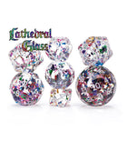 Gamers Guild AZ Gatekeeper Dice Double Dice: Cathedral Glass - Shards of Stained Glass in Clear-as-Glass Resin (7 Polyhedral Dice Set) (Pre-Order) AGD