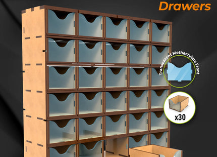 Gamers Guild AZ Green Stuff World 30 Drawer MDF Vertical Rack - Natural Wood Green Stuff World