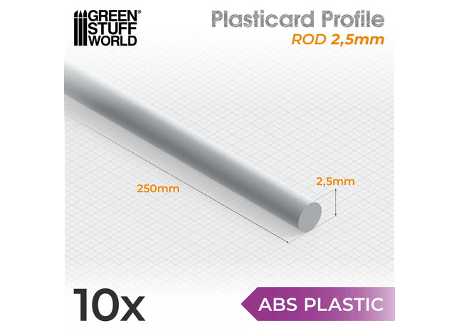 Gamers Guild AZ Green Stuff World ABS Plasticard: Profile - Rod (2.5mm) Green Stuff World