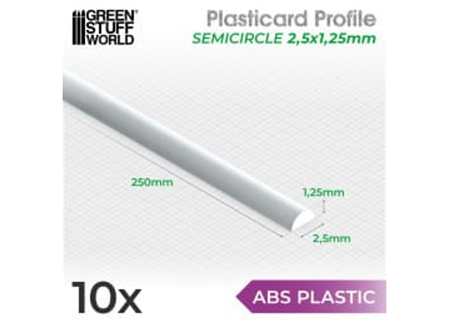 Gamers Guild AZ Green Stuff World ABS Plasticard: Profile - Semicircle 2.5mm (10ct) Green Stuff World
