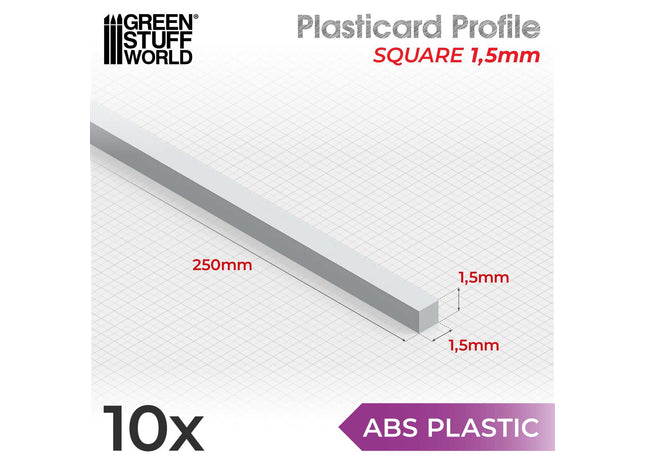 Gamers Guild AZ Green Stuff World ABS Plasticard: Profile - Squared Rod (1.5mm) Green Stuff World
