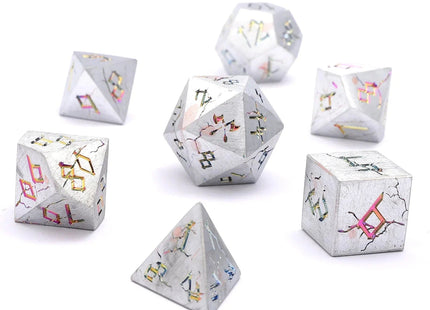 Gamers Guild AZ HYMGHO Barbarian Solid Metal Polyhedral Dice Set - Matte Silver and Rainbow HYMGHO