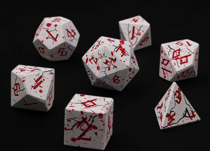 Gamers Guild AZ HYMGHO Barbarian Solid Metal Polyhedral Dice Set - Matte White with Blood Red HYMGHO