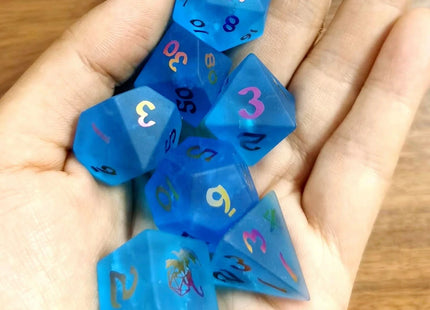 Gamers Guild AZ HYMGHO Dragon's Hoard Gem Stone Polyhedral Dice Set - Sea Blue HYMGHO