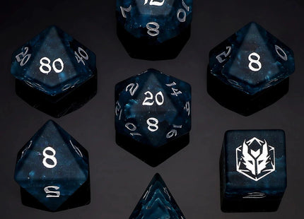 Gamers Guild AZ HYMGHO Dragon's Hoard Polyhedral Dice Set - Blasted Glass - Frosted Dark Blue Glass HYMGHO
