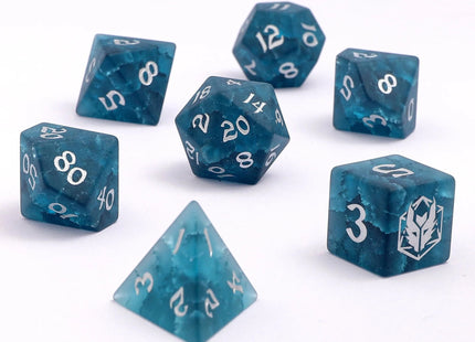 Gamers Guild AZ HYMGHO Dragon's Hoard Polyhedral Dice Set - Blasted Glass - Frosted Dark Blue Glass HYMGHO