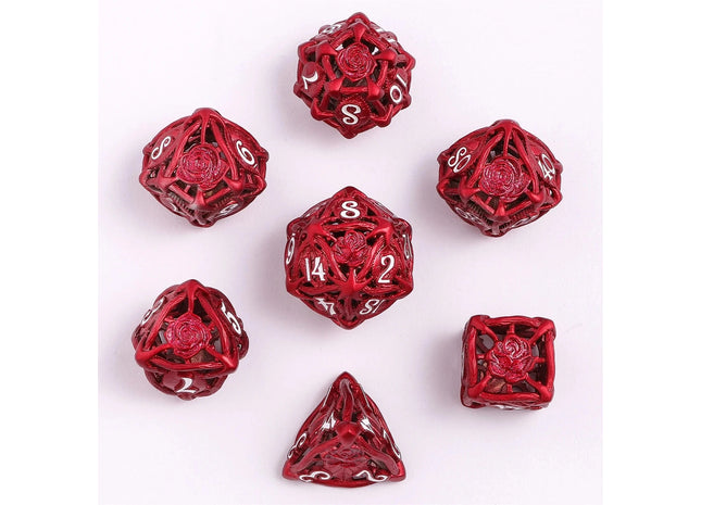 Gamers Guild AZ HYMGHO Hollow Rose Polyhedral Metal Dice Set - Red HYMGHO