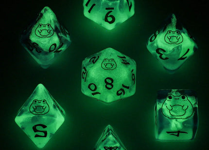 Gamers Guild AZ HYMGHO HY00325: Wyrmforged Rollers - Rounded Resin Glow in the Dark Dice Set- Bog Frog Gold HYMGHO